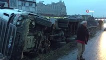 Tem Otoyolu'nda Zincirleme Trafik Kazası...hafriyat Kamyonu Yan Yattı