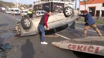 Samsun'da Trafik Kazası! Takla Atan Otomobilden Sağ Kurtuldu