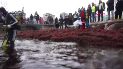 İstanbul- 'Noel Baba', Denizde Plastik Topladı