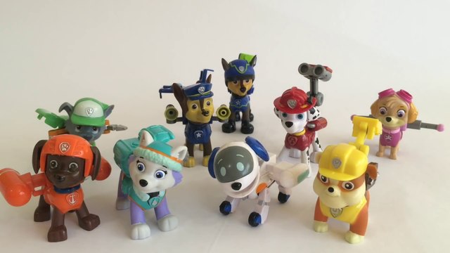 9 Paw Patrol Action Pack Pups Chase Marshall Rubble Rocky Zuma Skye Everest RoboDog Unboxing Demo