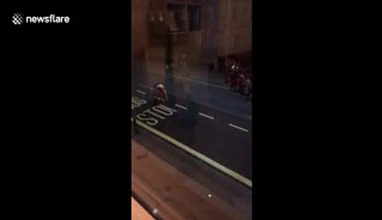 Hilarious! UK students cheer as road painter finishes the last letter of 'Bus Stop'