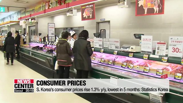 S. Korea's consumer prices rise 1.3% y/y in Dec.