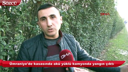 Akü yüklü kamyonda yangın