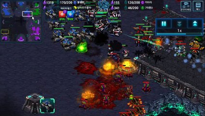 모바일 스타크래프트  1 vs 2 사기테란 전술 스타커맨더  starcraft clone Real Time Strategy