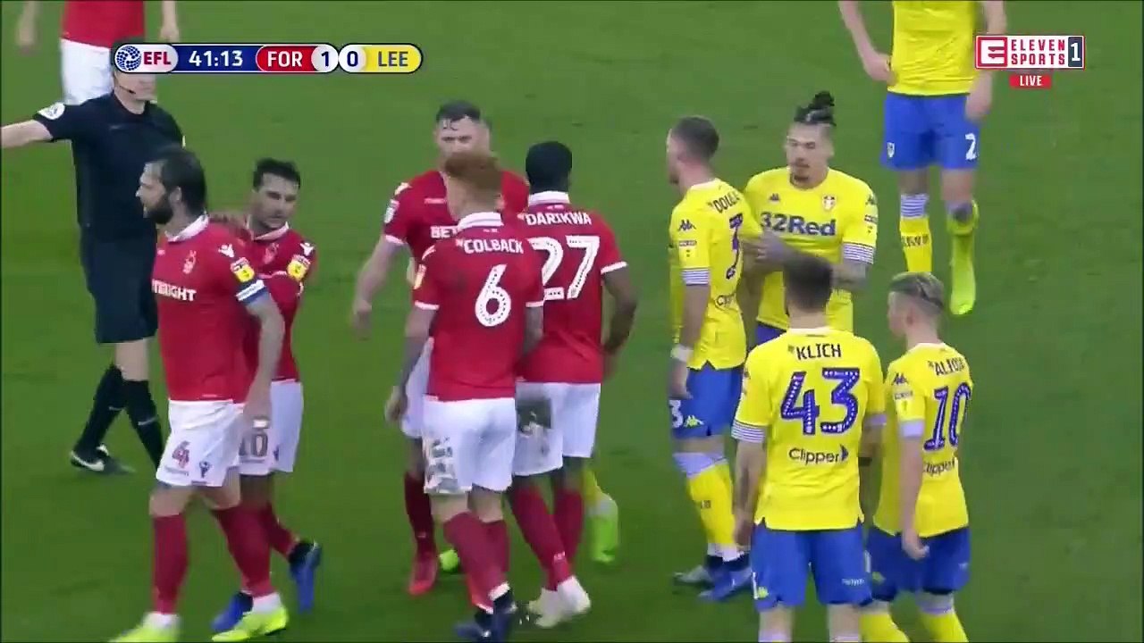 Kalvin Phillips red card for terrible tackle vs Nottingham Forest!