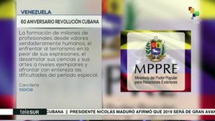 Venezuela felicita a Cuba por el 60 aniversario de la Revolución