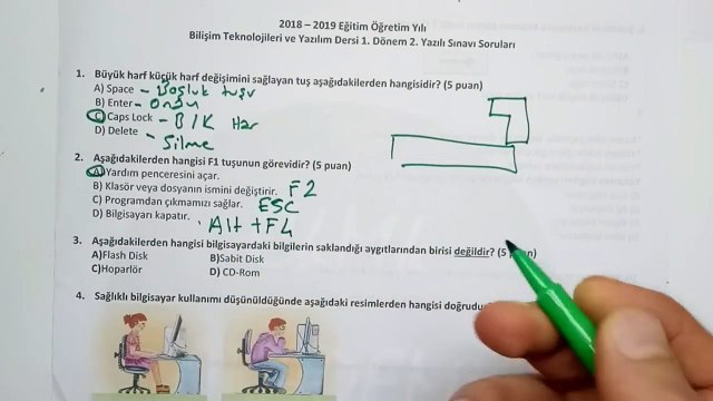 5. Sınıf BİLİŞİM TEKNOLOJİLERİ 1. Dönem 2. Yazılı Soruları ve Çözümü 2018-2019