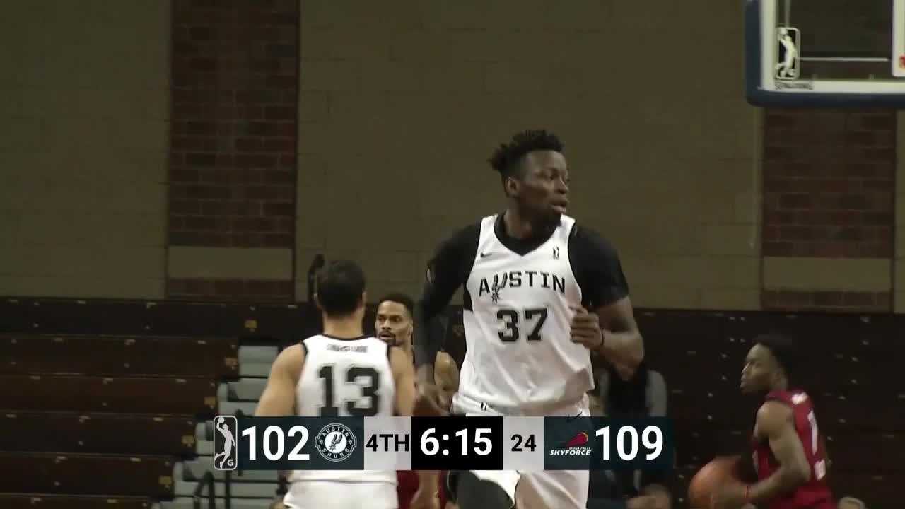 Amida Brimah flies in for the alley-oop slam