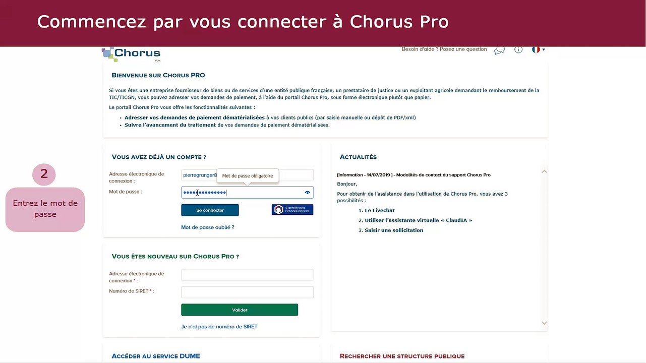 Tutoriel Chorus Pro V2 - Déposer une facture - Vidéo Dailymotion