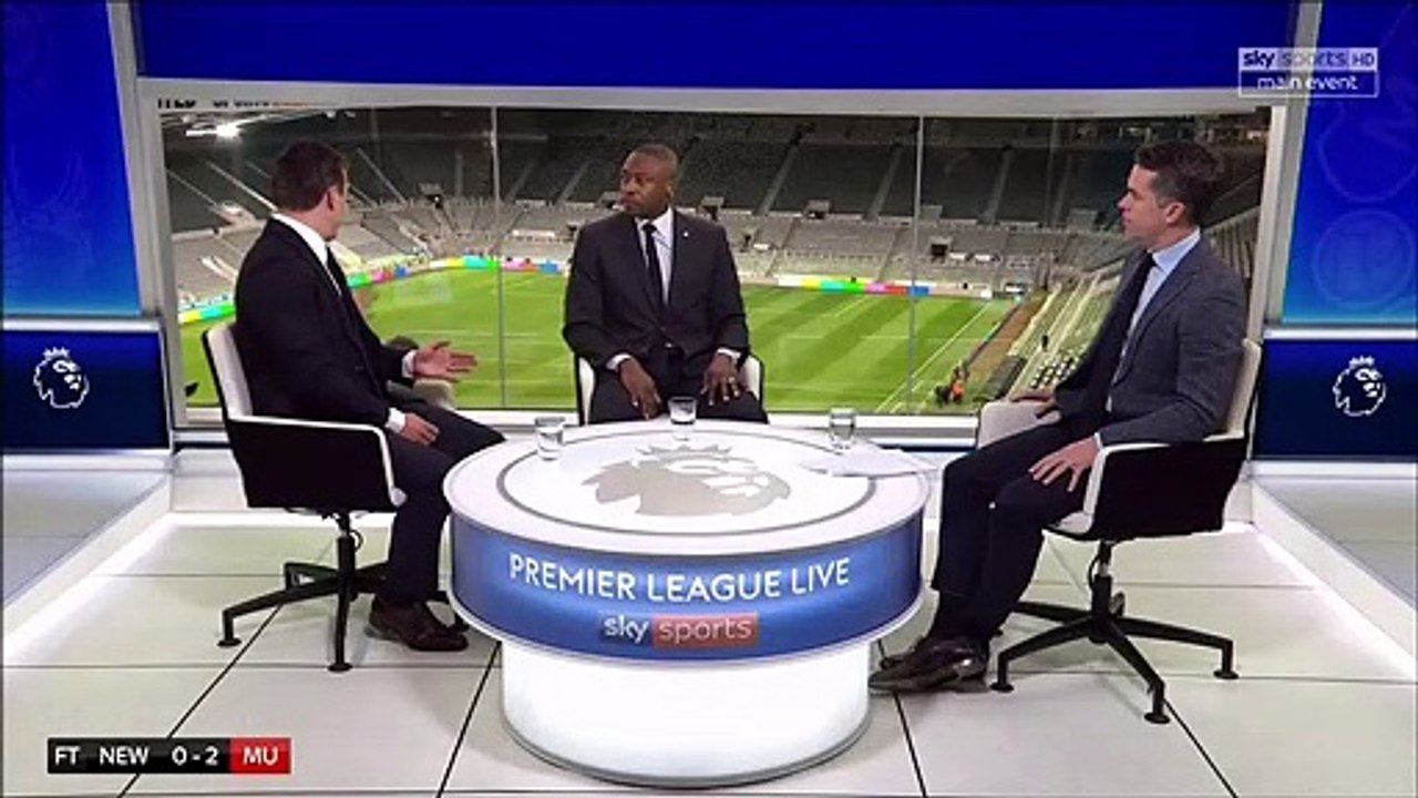 Gary Neville getting heckled by a newcastle fan through the studio window