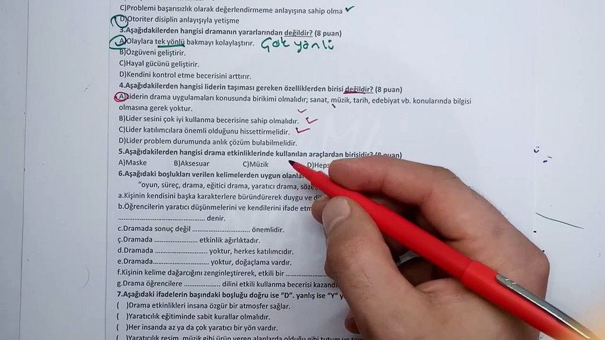 5 Sinif Secmeli Drama Dersi 1 Donem 2 Yazili Sorulari Ve Cozumu
