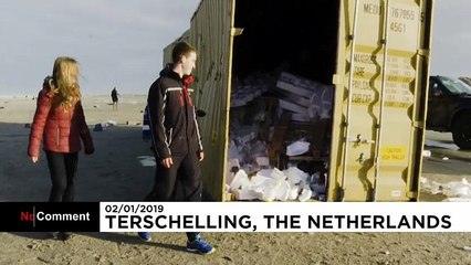 Shore clean-up in Netherlands after container spill