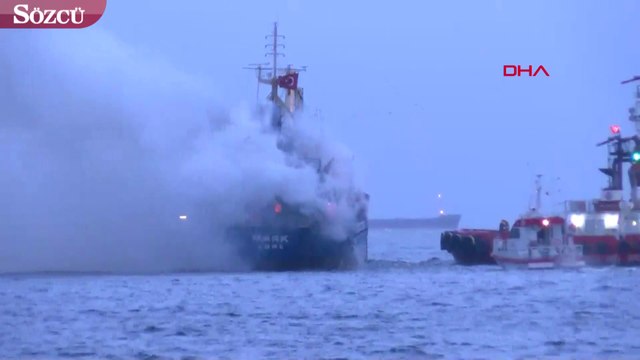 İstanbul'da Pendik açıklarında gemi yangını