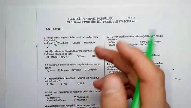 163 Saatlik Bilgisayar Operatörlüğü Kursu Modül 1 Soruları ve Çözümü