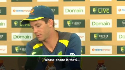 Tim Paine answers journalist's phone in news conference