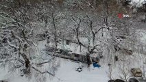 Karla beyaza bürünen Kazdağları havadan görüntülendi
