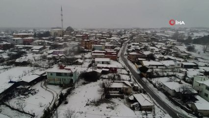 Kar yağışı sonrası oluşan kartpostallık görüntüler havadan görüntülendi