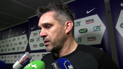 La réaction de Jocelyn Gourvennec après  Stade Pontivyen - Guingamp (2-4)