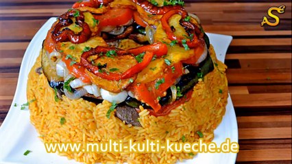 Maqlooba   Maqluba Arabischer Reis mit Frittierten Gemüse