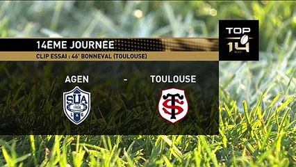 TOP 14 - Essai Arthur BONNEVAL (ST) - Agen - Toulouse - J14 - Saison 2018/2019