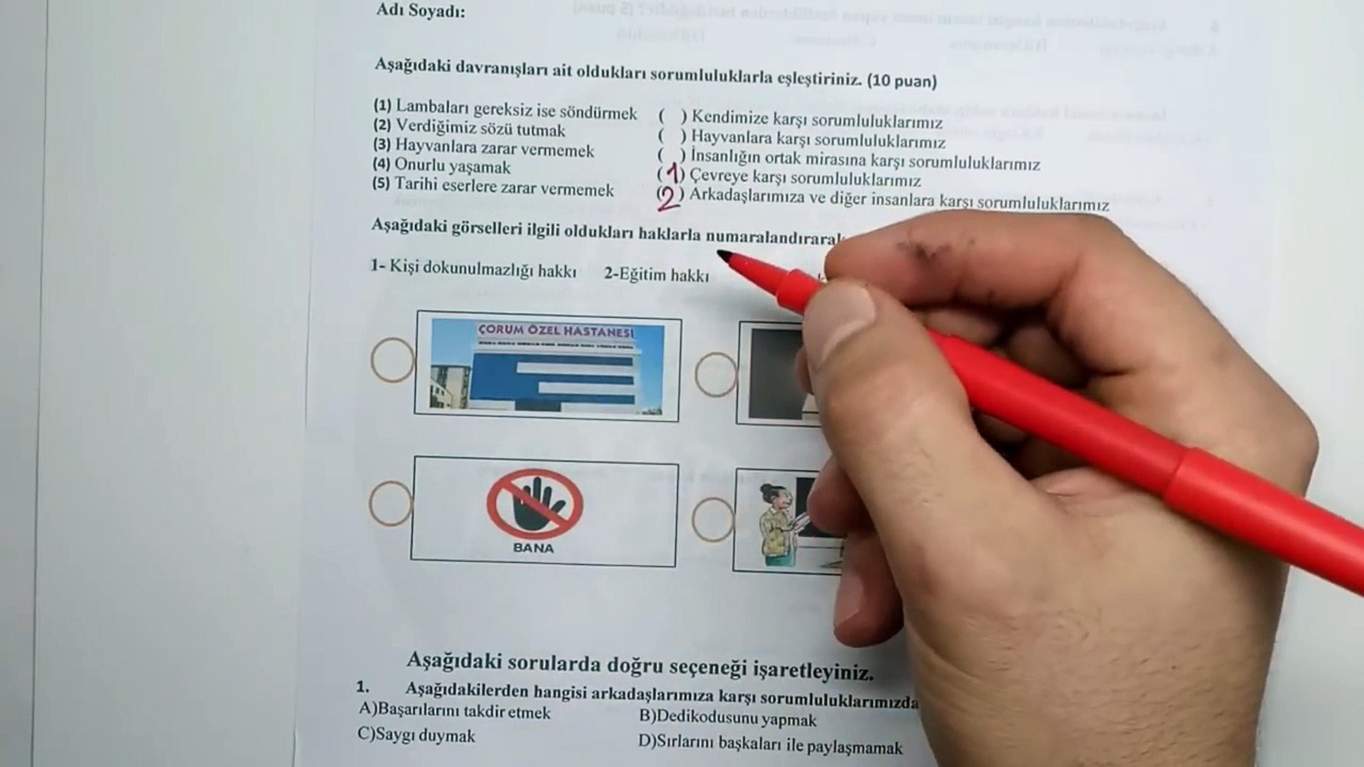 4 Sinif Insan Haklari Yurttaslik Ve Demokrasi 1 Donem 2 Yazili