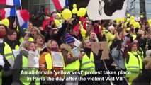 Women 'yellow vests' protest day after violence