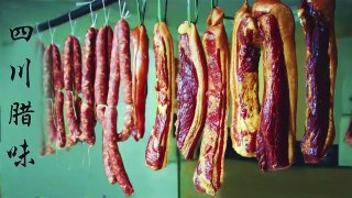 Chinese girl-Chinese food- making Sichuan dry meat and sausage