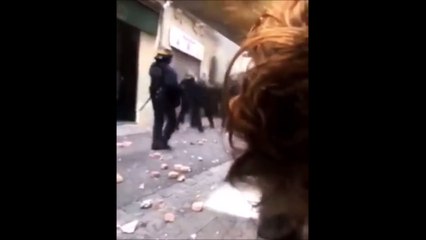 Des CRS filmés jetant des pavés sur des gilets jaunes à Montpellier