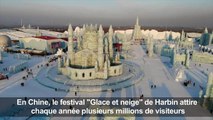 Survol des sculptures de glace pour un festival chinois