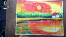 How To Draw A Riverside Sunset Scenery Long Version