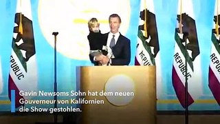 Zweijähriger Sohn stiehlt neuem kalifornischen Gouverneur die Show