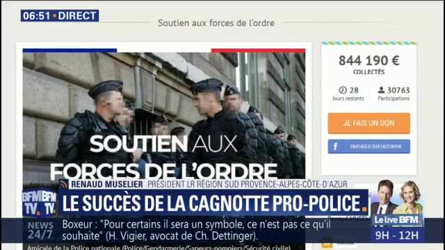 À l'origine de la cagnotte en soutien aux forces de l'ordre, Renaud Muselier espère dépasser le million d'euros