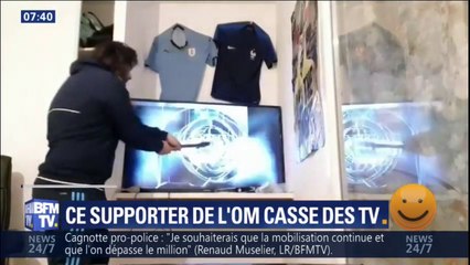 Quand l'OM perd, ce supporter casse des TV... et les enterre