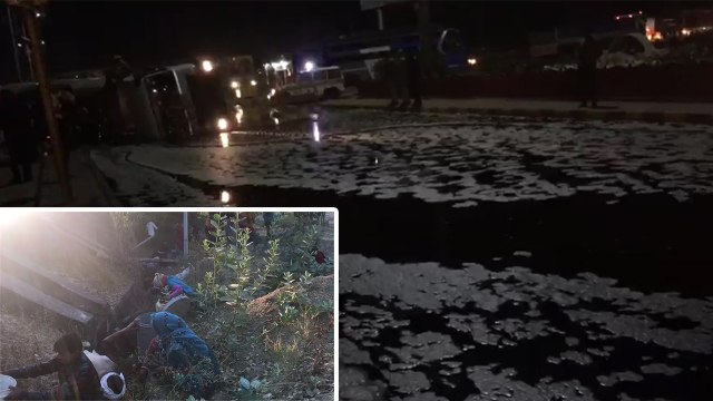दौसा हाईवे 21 पर पलटा टैंकर, लोगों में मची तेल लूटकर ले जाने की होड़