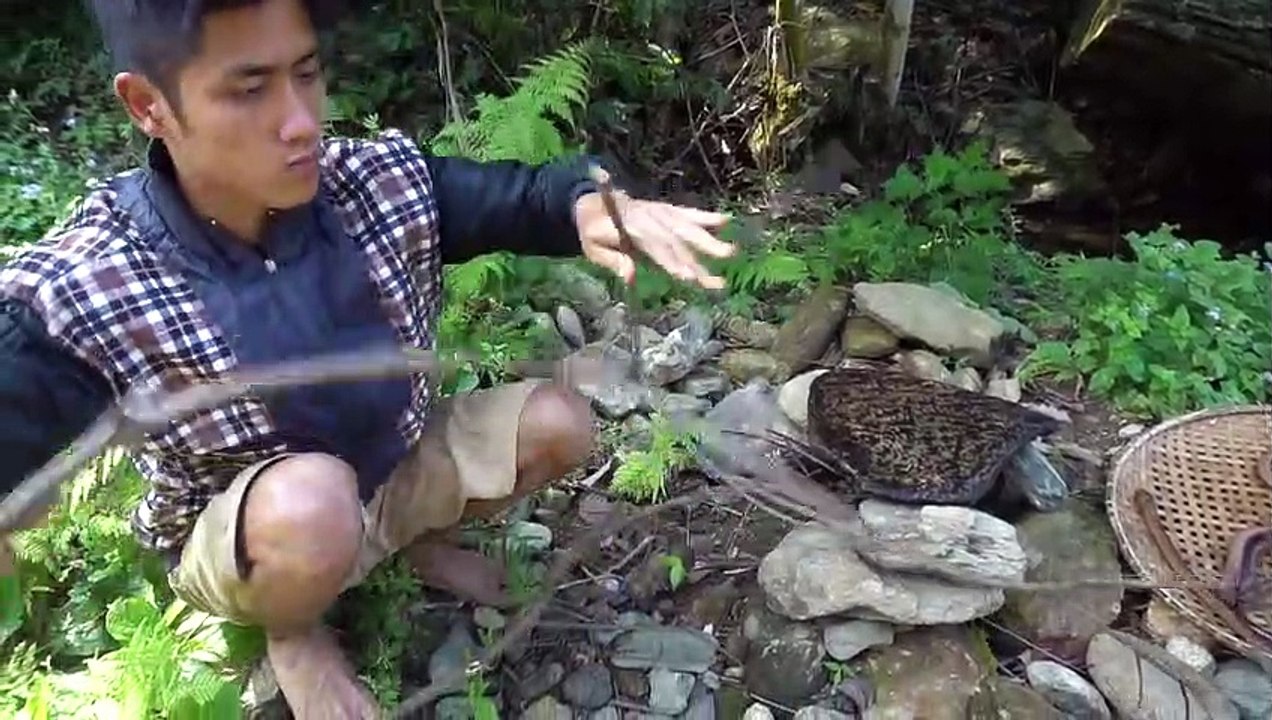 Primitive Technology - Cacth eel in water - Grilled eel Eating delicious
