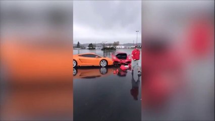 Quand une ferrari s'ecrase contre une lamborghini... Collision qui va couter cher