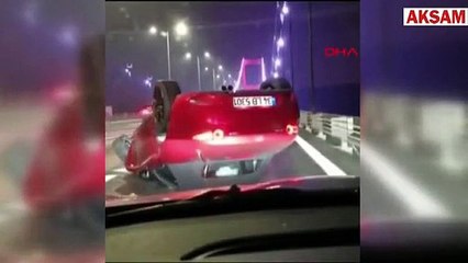 Köprüde makas atan araç takla attı