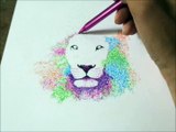Dibujando leon con plumas de colores