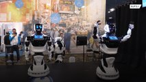 Роботы собаки-почтальоны, портье и консультанты на выставке электроники в Лас-Вегас