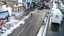 Nevşehir Şehir Merkezinde Kar Temizleme Çalışmaları Havadan Görüntülendi