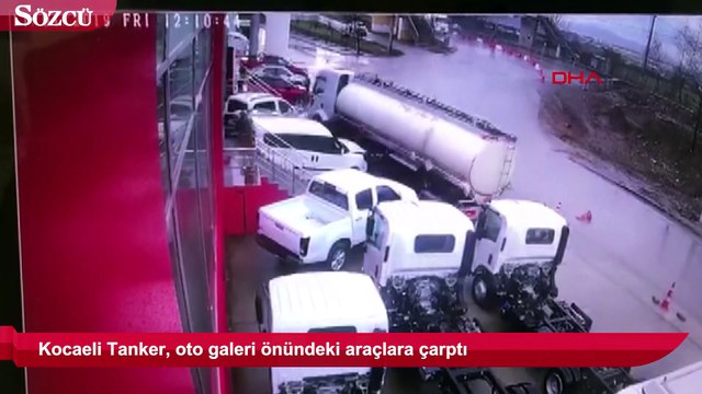 Kontrolden çıkan tanker oto galeri önündeki araçların arasına daldı