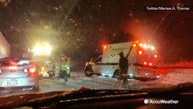 Ambulance trapped in snow in midst of winter storm