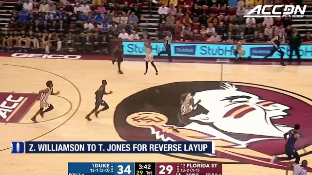 Duke's Zion Williamson Throws Perfect Pass And Tre Jones Hits Reverse Layup