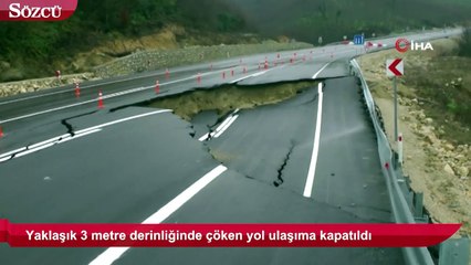 Sağanak yağış sahil yolunu çökertti