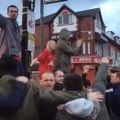 Manchester United Fans celebrating in the streets after beating Liverpool F.C