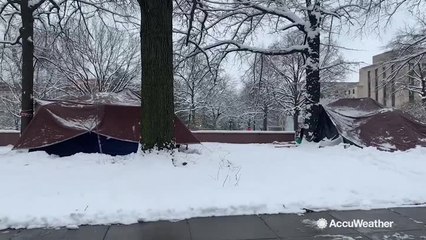 Winter storm leaves homeless tent city buried in snow