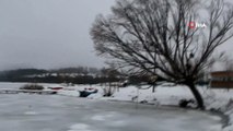 Buz tutan Gököz Göleti havadan görüntülendi