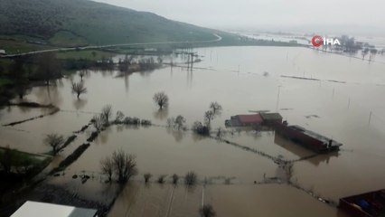 Gönen'de sular altında kalan çeltik tarlaları havadan görüntülendi