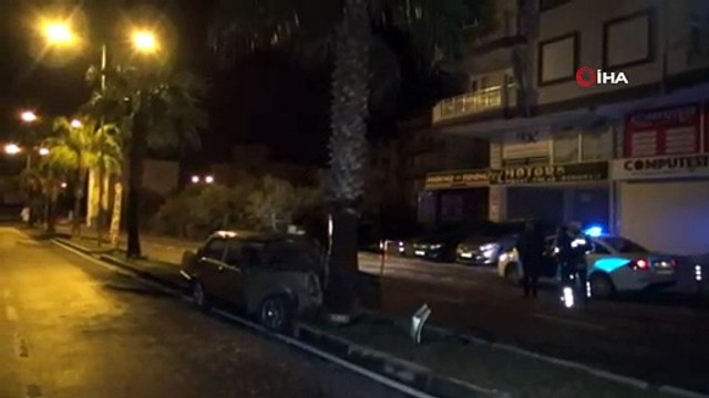 Palmiye ağacına saplanan otomobil güvenlik kamerasında