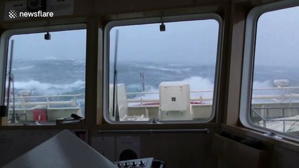 Rescue vessel records terrifyingly high waves in North Sea